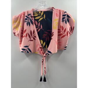 Carolina K Reversible Nina Bikini Top Pink/Black Foliage Size Medium NWT